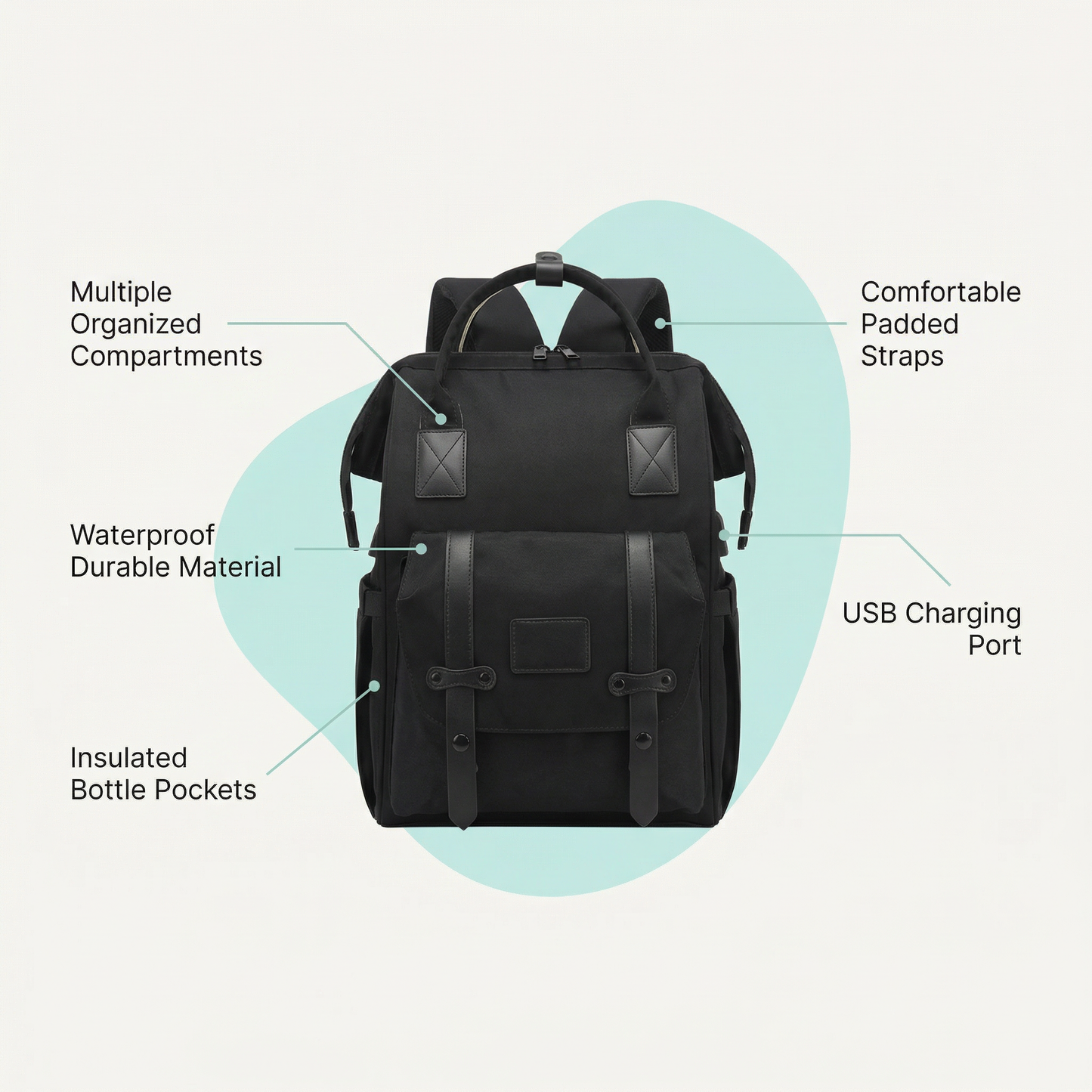 TRUVO Nappy Bag - Waterproof Backpack with USB