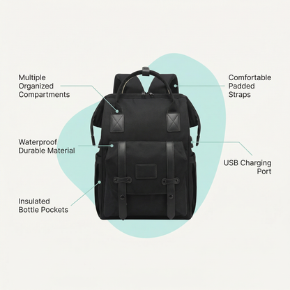 TRUVO Nappy Bag - Waterproof Backpack with USB